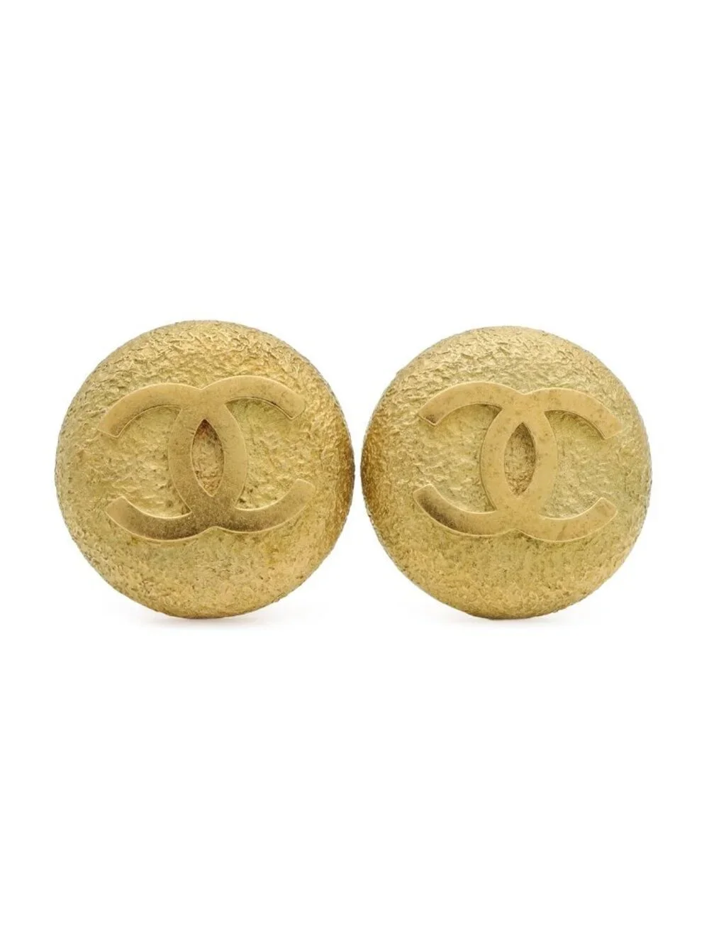 Chanel 95P CC Logo Button Round Earrings Vintage Gold Plated